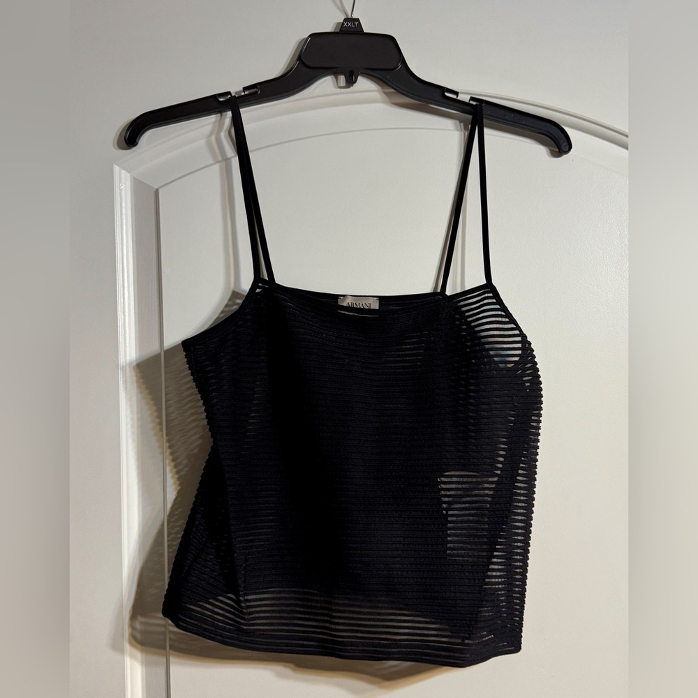 Armani Collezioni Camisole 10 Black Sheer Striped Made in Italy Designer Goth